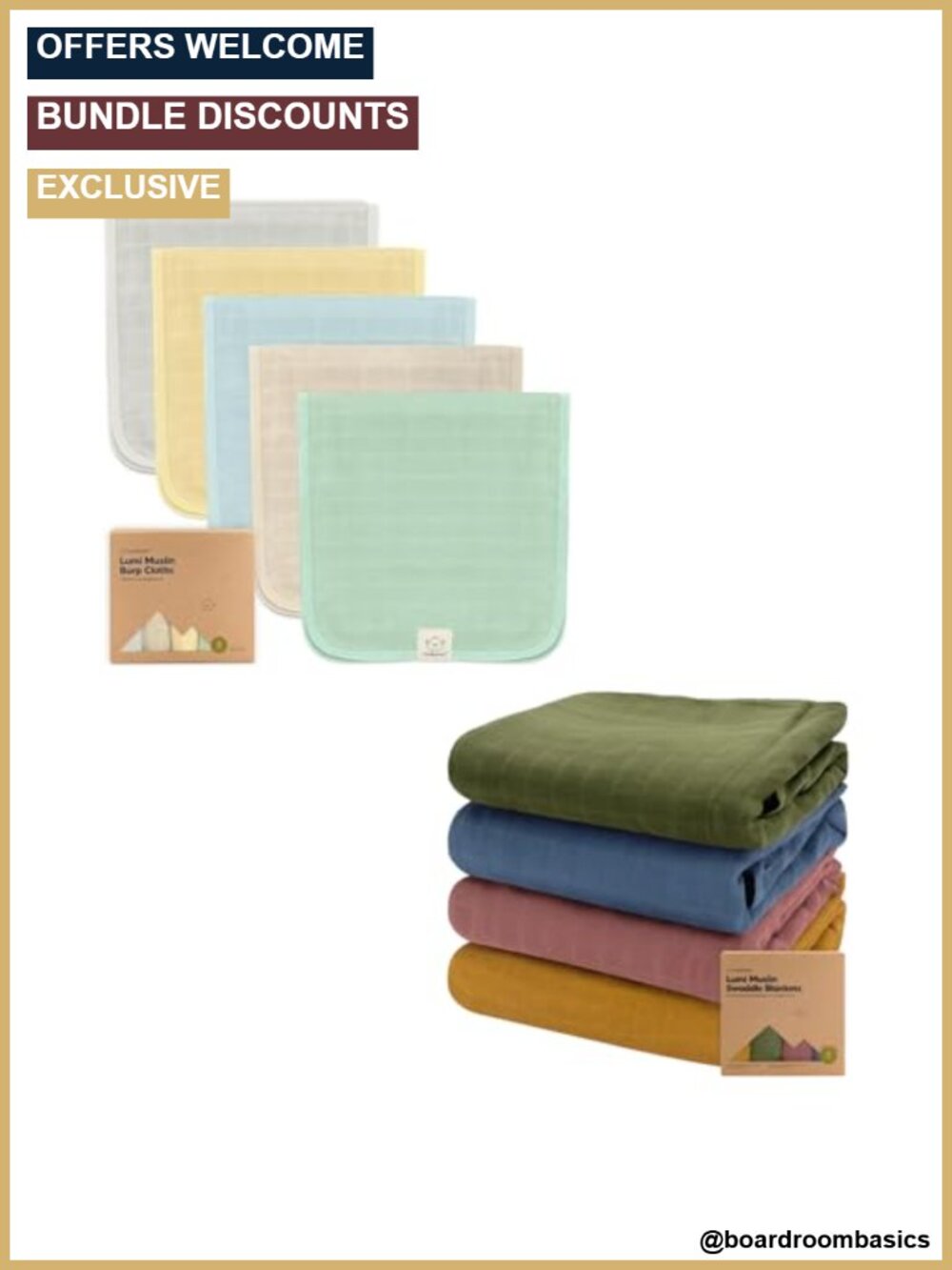 Muslin Burp Cloths 5-Pack & Muslin Swaddle Blankets 4-Pack Set